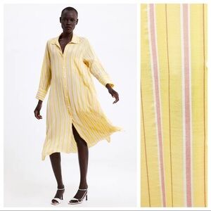 NWT. Massimo Dutti Yellow Striped Dress. Size XS.